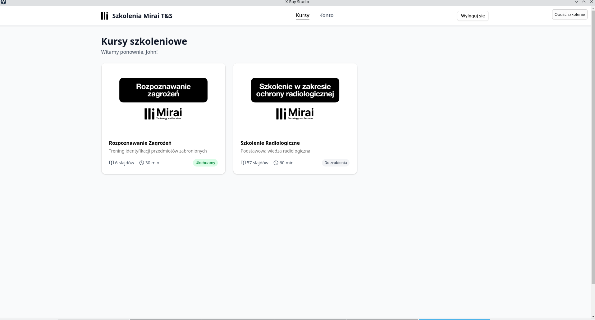 Training courses interface